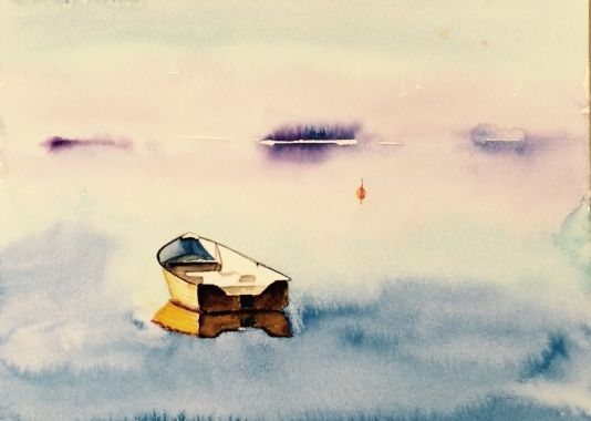 Painting titled "small-boat.jpg" by Ewa Helzen, Original Artwork, Watercolor