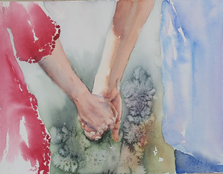 Картина под названием "together.jpg" - Ewa Helzen, Подлинное произведение искусства, Акварель