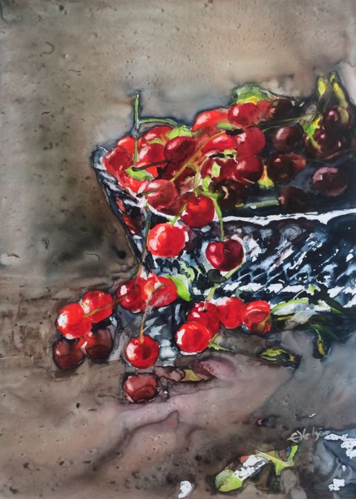 Malerei mit dem Titel "Cherry.jpg" von Ewa Helzen, Original-Kunstwerk, Aquarell