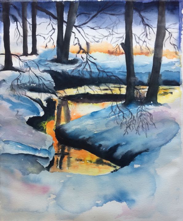 Peinture intitulée "Winter.jpg" par Ewa Helzen, Œuvre d'art originale, Aquarelle