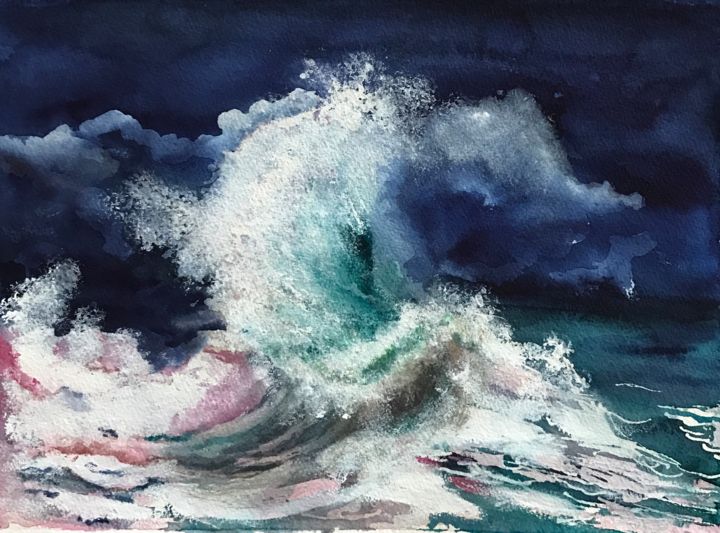 Painting titled "Ruff.sea.jpg" by Ewa Helzen, Original Artwork, Watercolor