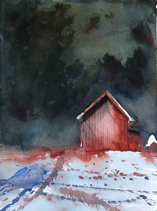 Pittura intitolato "Nordic house" da Ewa Helzen, Opera d'arte originale, Acquarello