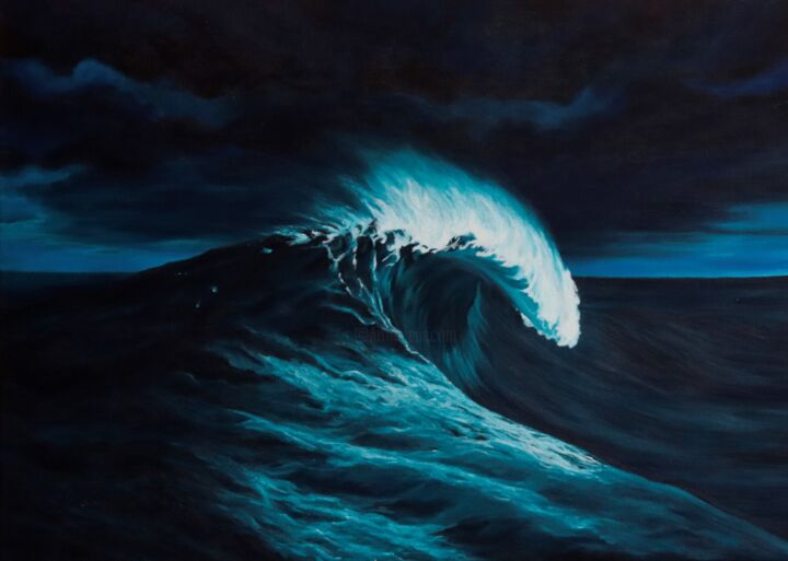 Painting titled "Night Wave (Medium…" by Ewa Hewelt, Original Artwork, Acrylic