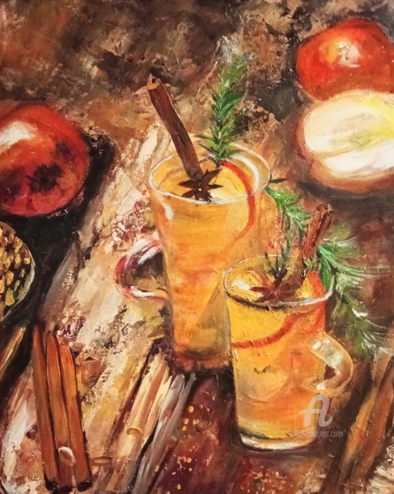 Schilderij getiteld "Apple drink" door Ewa Mościszko, Origineel Kunstwerk, Tempera
