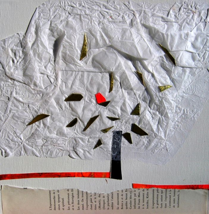 Collagen mit dem Titel "…enthousiasme des c…" von Ewa Rzeszowska, Original-Kunstwerk, Gouache Auf Keilrahmen aus Holz montie…