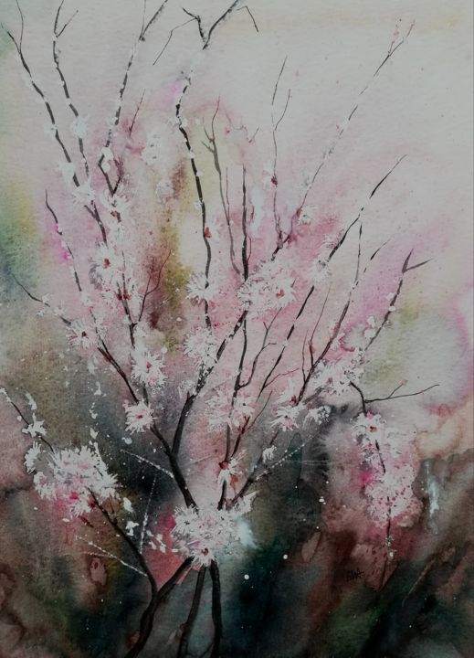 Peinture intitulée "Zen attitude" par Ewa Rey, Œuvre d'art originale, Aquarelle