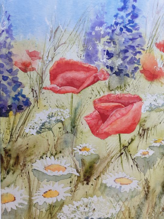 Painting titled "Instants nature" by Ewa Rey, Original Artwork, Watercolor