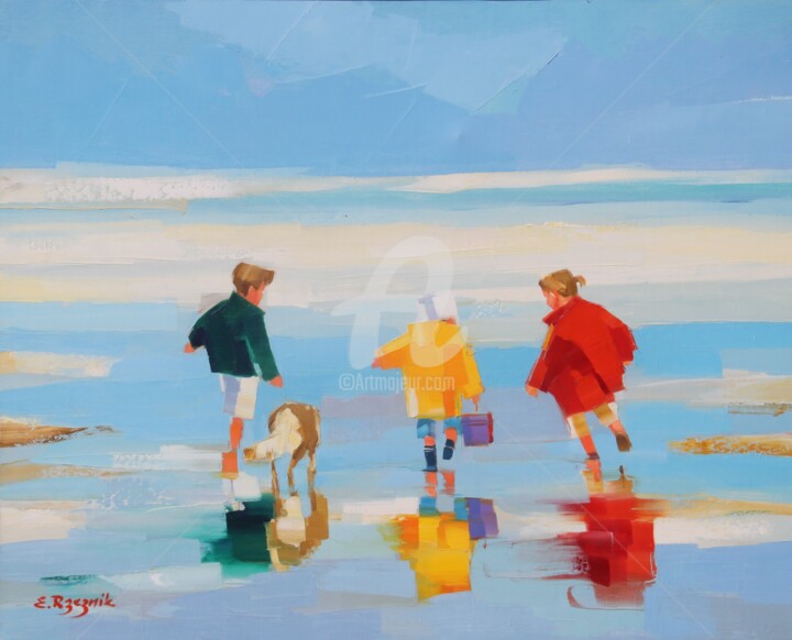 Painting titled "La Balade en Famille" by Ewa Rzeznik, Original Artwork, Oil