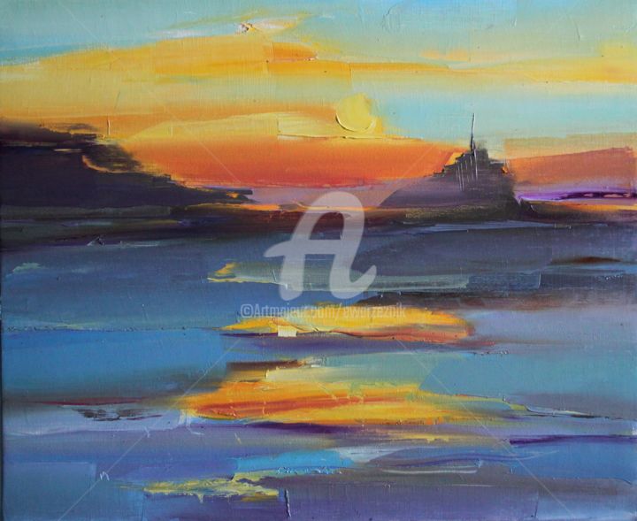 Peinture intitulée "Couché de soleil" par Ewa Rzeznik, Œuvre d'art originale, Huile