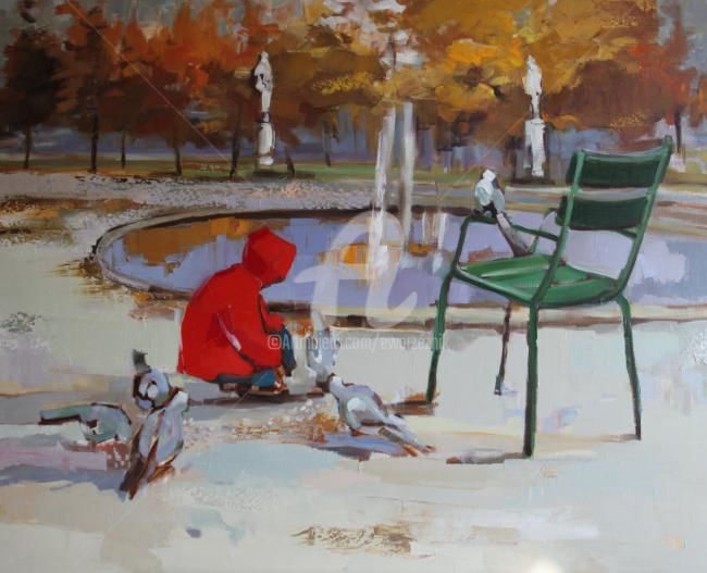 Painting titled "Jardin des Tuilleri…" by Ewa Rzeznik, Original Artwork