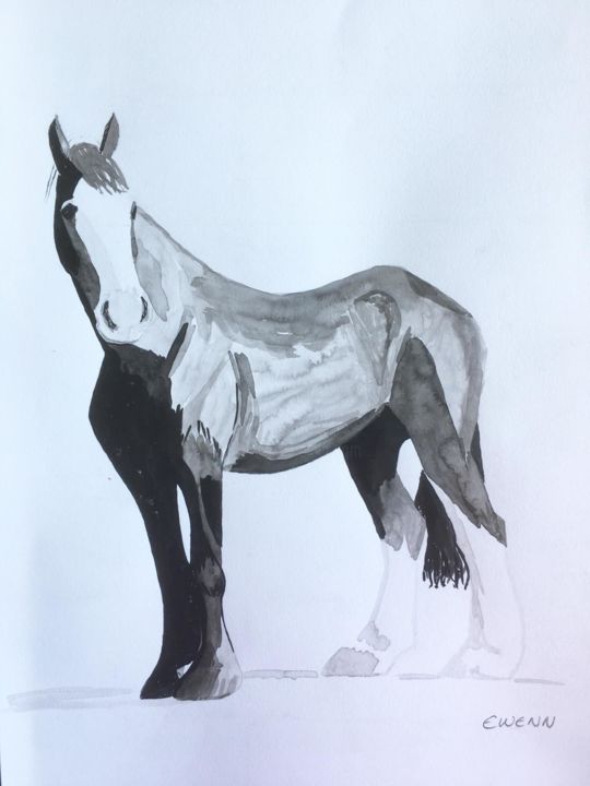 Painting titled "Le vieux cheval" by Ewenn H, Original Artwork