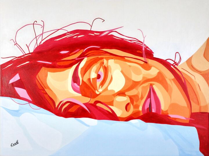 Картина под названием "Lying Aside Pink" - Exaël Gallery, Подлинное произведение искусства, Масло Установлен на Деревянная р…