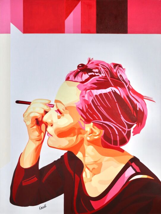 Картина под названием "Make Up Pink" - Exaël Gallery, Подлинное произведение искусства, Масло Установлен на Деревянная рама…