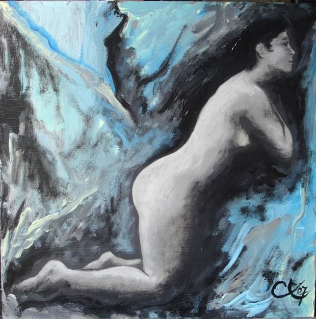 Peinture intitulée "Nu fantôme gris" par Céline Excoffon, Œuvre d'art originale