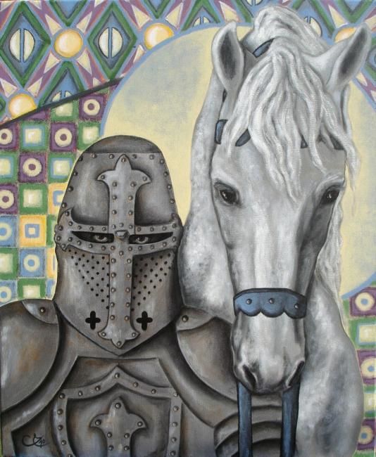 Painting titled "The late Knight" by Céline Excoffon, Original Artwork, Oil