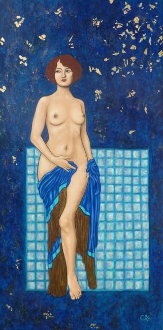Peinture intitulée "Nu au carré de nacre" par Céline Excoffon, Œuvre d'art originale, Huile