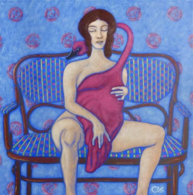 Peinture intitulée "Léda sur canapé" par Céline Excoffon, Œuvre d'art originale, Huile