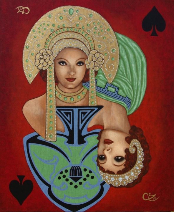 Peinture intitulée "La Dame de Pique" par Céline Excoffon, Œuvre d'art originale, Huile