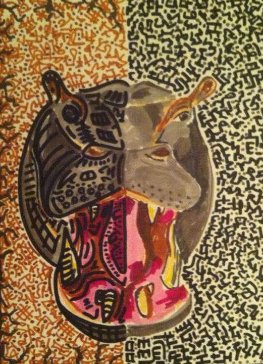 Peinture intitulée "Hippopotame" par Exeo Temporibus, Œuvre d'art originale