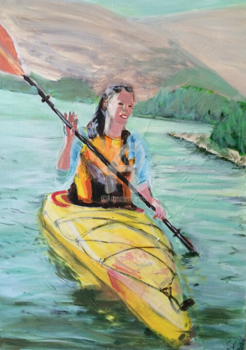 Painting titled "Canoeist in the wat…" by Eye Mage, Original Artwork, Acrylic