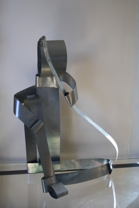 Sculpture titled "Le Pêcheur" by Eylliae, Original Artwork, Metals