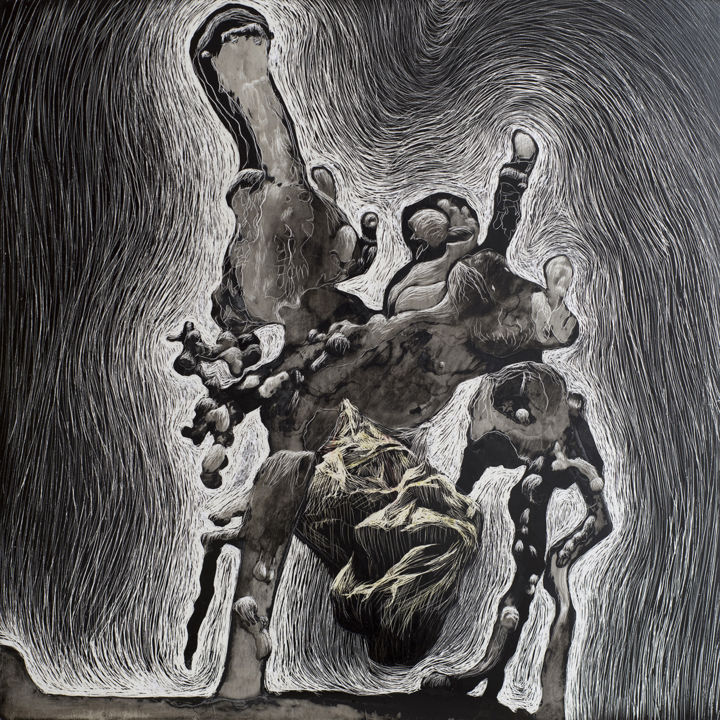 Drawing titled "2ème famille nucléa…" by Etienne Eymard Duvernay, Original Artwork, Scratchboard