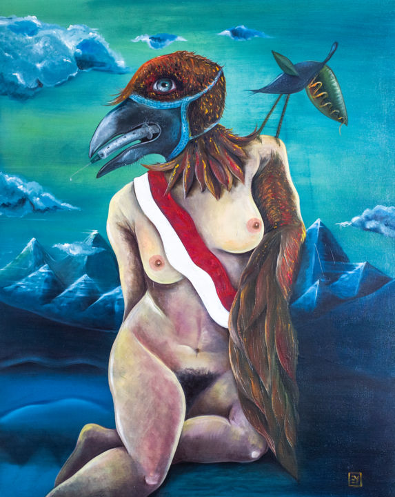 Painting titled "Antihumano (Antihum…" by Eynar Becerra, Original Artwork, Oil Mounted on Wood Stretcher frame