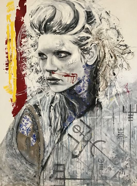 Peinture intitulée "Lagertha" par Jérôme Signoret (J.SigN), Œuvre d'art originale, Acrylique