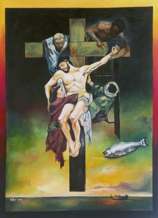 Painting titled "Descendimiento de l…" by Ezequiel Eduardo Calleja Pérez, Original Artwork, Oil