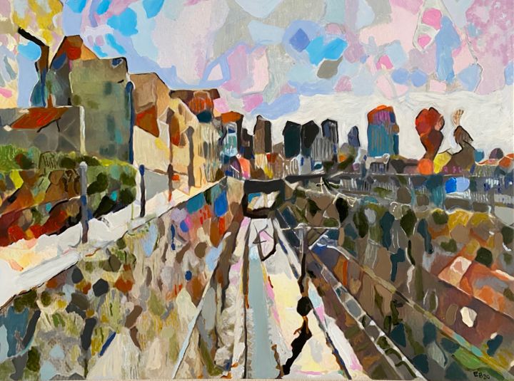 Painting titled "The Journey from th…" by Ezra Bejar, Original Art, Acrylic Mounted on Stretcher frame