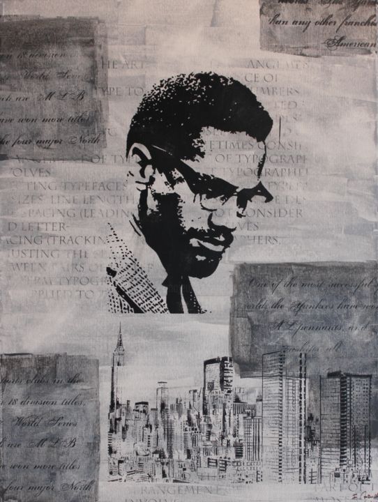 Printmaking titled "Malcolm X grey" by Florian Arendt, Original Artwork, Screenprinting