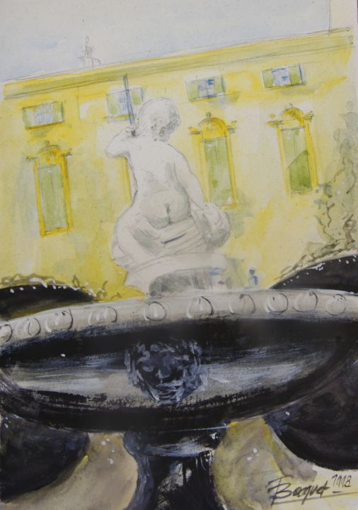 Peinture intitulée "Fontaine à Rome" par Francis Bocquet, Œuvre d'art originale, Aquarelle