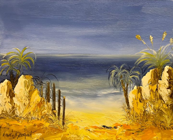 Peinture intitulée "Rochers sur la plage" par Francis Bocquet, Œuvre d'art originale, Huile