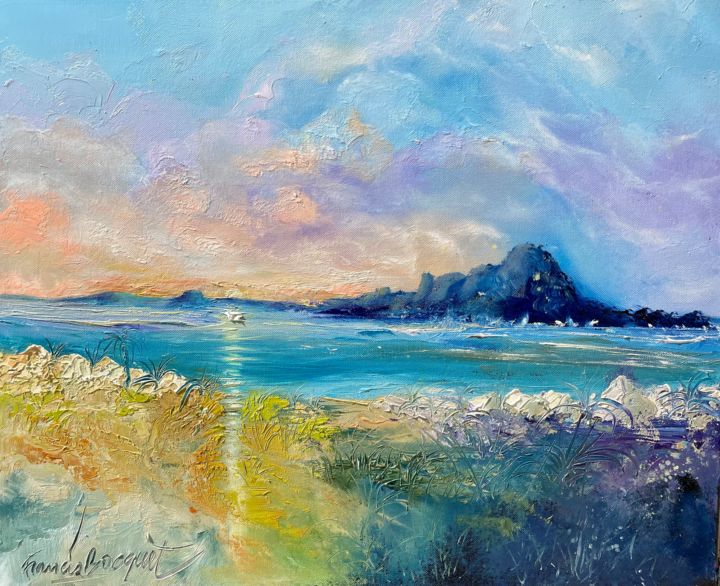 Painting titled "Ciel et mer" by Francis Bocquet, Original Artwork, Oil