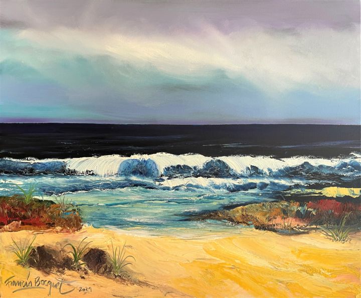 Peinture intitulée "La plage" par Francis Bocquet, Œuvre d'art originale, Huile