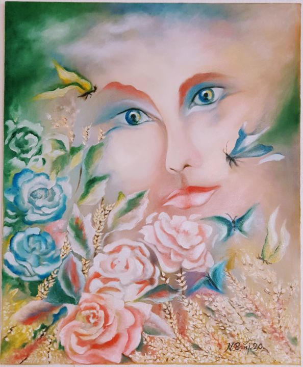 Painting titled "Dans un rêve" by Nawelbrini, Original Artwork, Oil