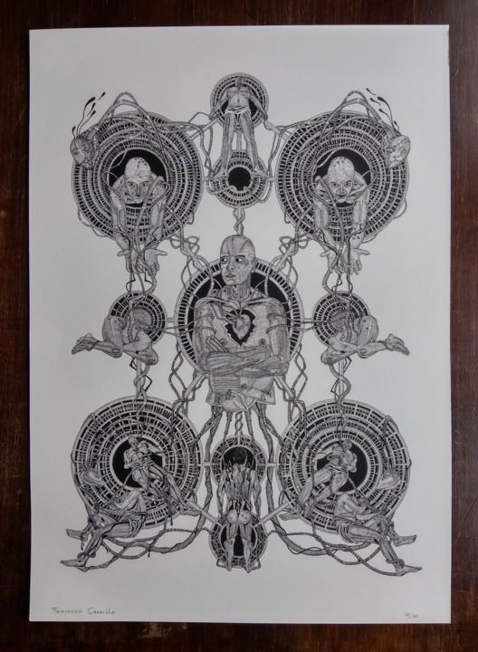 Drawing titled "Ego" by F. Carrillo, Original Artwork, Ink