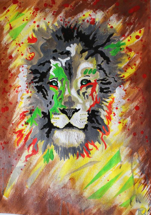 Painting titled "Modern crazy lion" by Florence Ducanchez, Original Artwork, Acrylic