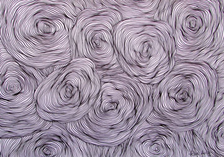 Σχέδιο με τίτλο "Blumen" από Eva Fazakas, Αυθεντικά έργα τέχνης, Μαρκαδόρος