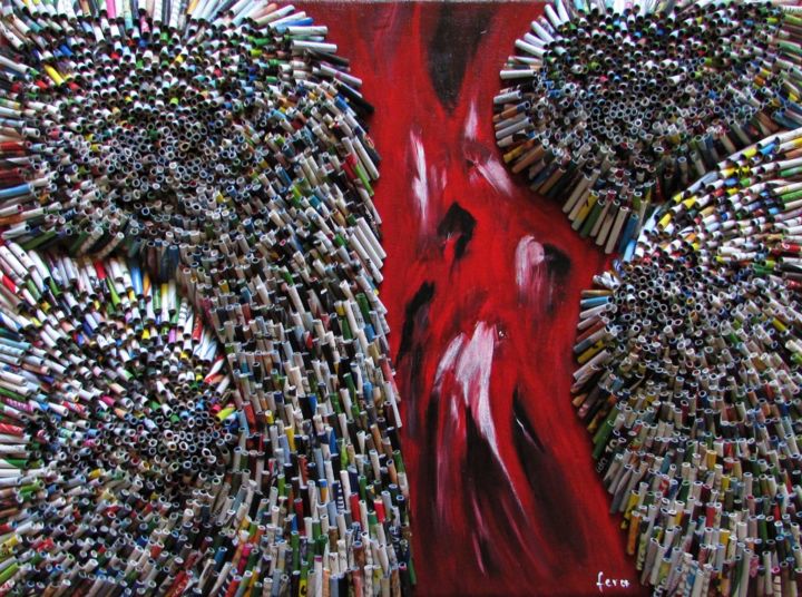 Скульптура под названием "Red stream - Roter…" - Eva Fazakas, Подлинное произведение искусства