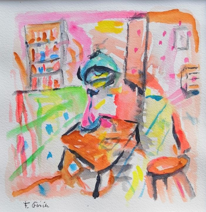 Peinture intitulée "Joyeuse étude" par Frédérique Girin, Œuvre d'art originale, Aquarelle Monté sur Panneau de bois