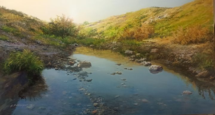 Painting titled "Sky Reflection" by Faramarz Mokhtarpour, Original Art, Oil