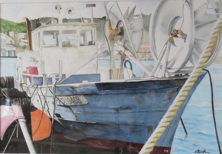 Peinture intitulée "Bateau de pêche à P…" par Françoise Perrotton, Œuvre d'art originale, Aquarelle