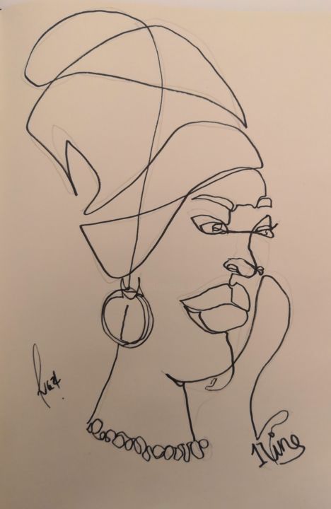 Desenho intitulada "AfroWoman" por El Maestro, Obras de arte originais, Caneta de gel