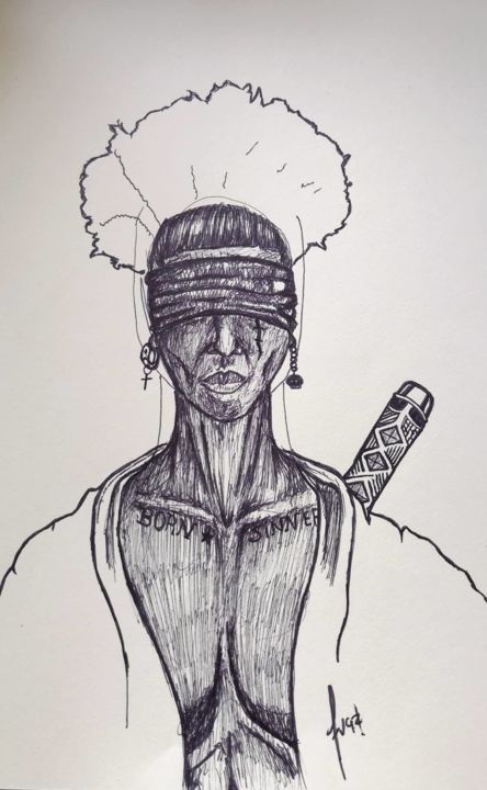 Dibujo titulada "Warrior" por El Maestro, Obra de arte original, Bolígrafo