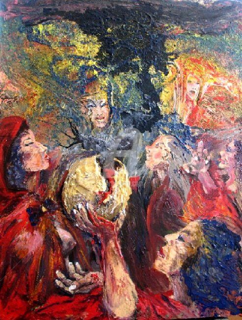Malerei mit dem Titel "Die Musen und das G…" von Helga Anders-Faber, Original-Kunstwerk, Öl