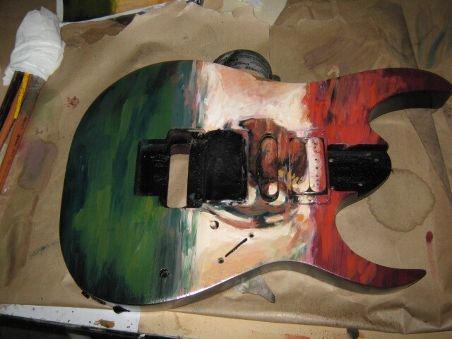 Painting titled "hand painted guitar" by Fabian Guerrero, Original Artwork