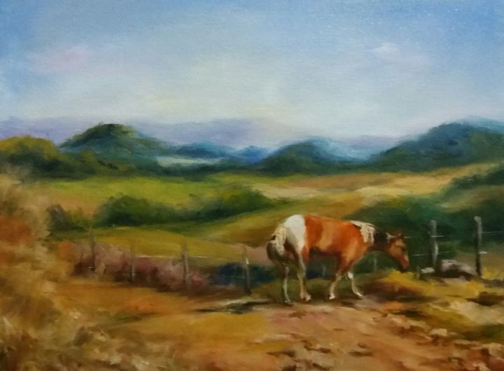 Painting titled "Paisagem" by Fabiana Carra, Original Artwork, Oil