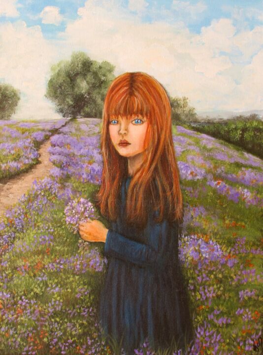 Pintura titulada "Niña con ramito de…" por Fabiana Iglesias, Obra de arte original, Acrílico Montado en Bastidor de camilla…