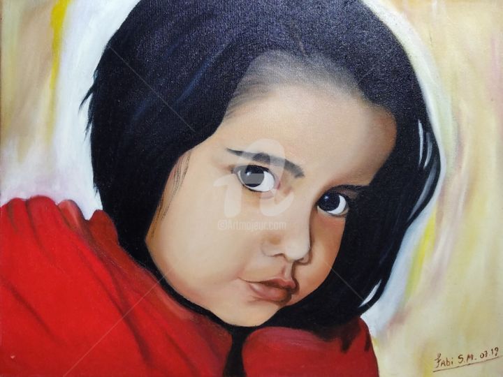 Pintura titulada "Retrato Jeniffer" por Fabiane De Souza Morais, Obra de arte original, Oleo Montado en Panel de madera